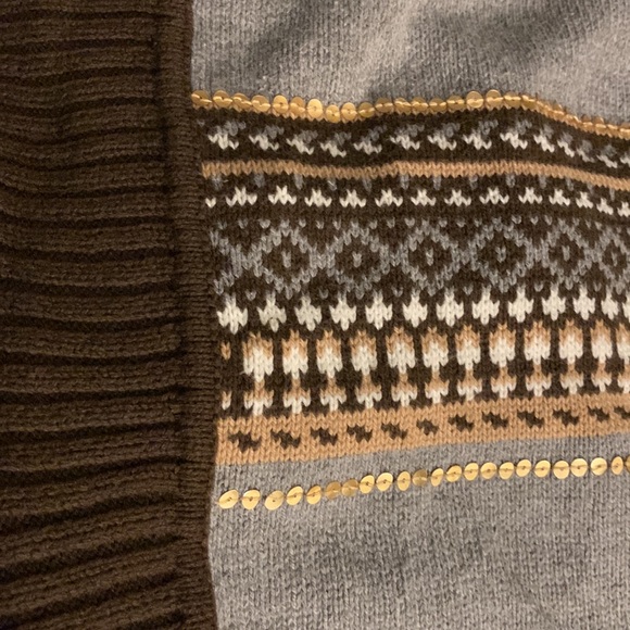 Petite Fair Isle Knit Grandpa Style Sequin Dark Academia Sweater Shrug - Picture 8 of 10